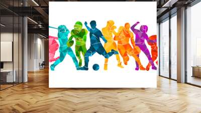 Color sport background. Football, basketball, hockey, box, \nbaseball, tennis. Vector illustration colorful silhouettes athletes Wall mural